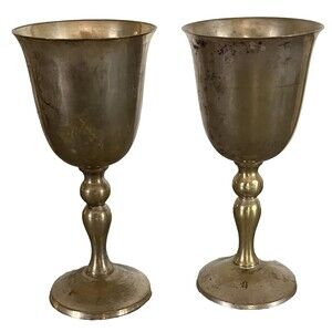 Set 2 Goblets Towle‎ Vintage Silverplate Stemmed Water Wine Chalice Patina EPNS